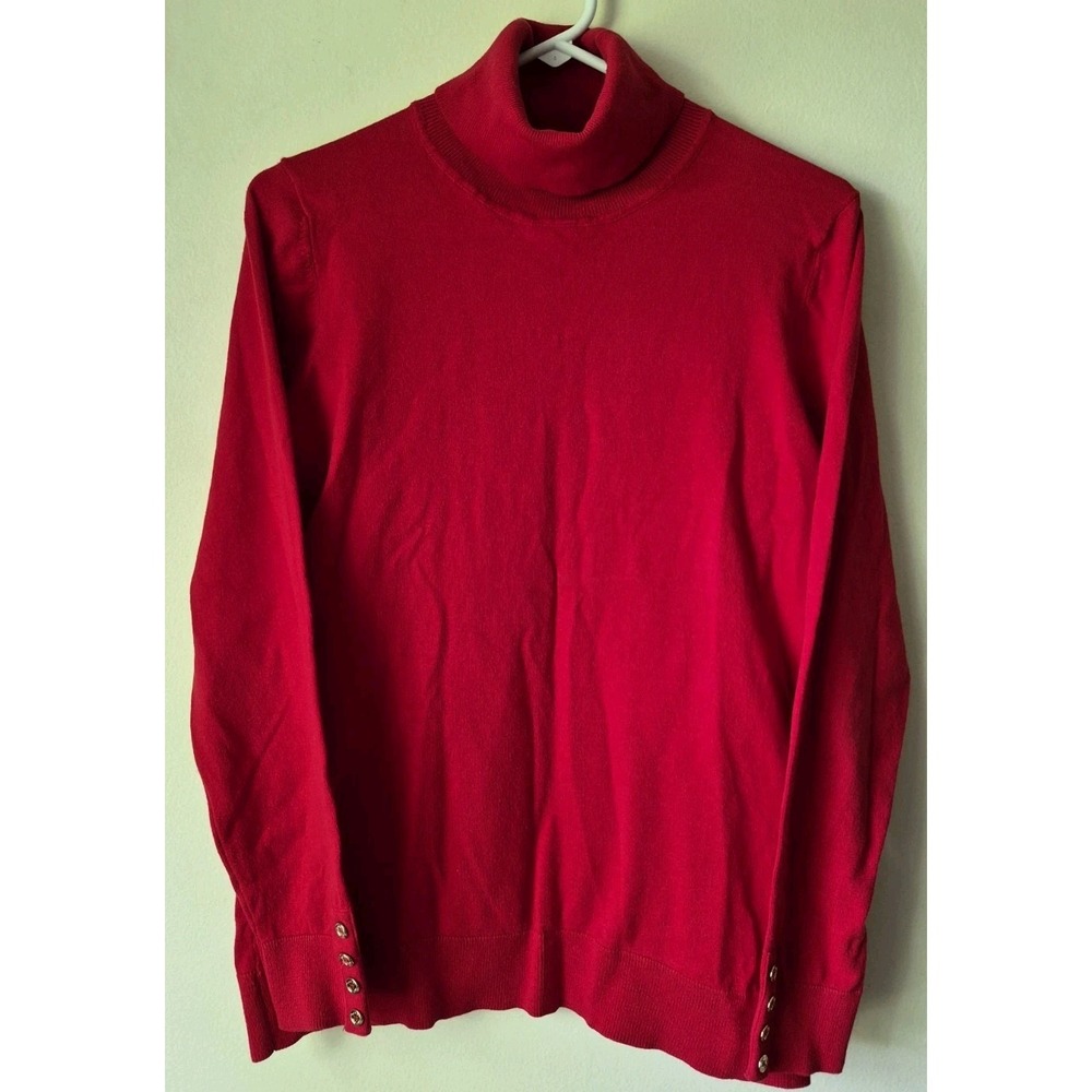 Tommy Hilfiger Women's Button-Cuff Turtleneck Stella Sweater‎ Red Size Large